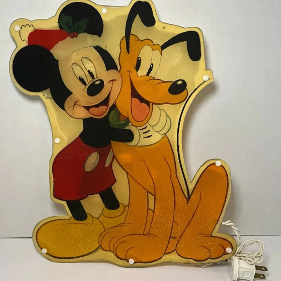 Vintage Disney Mickey &Pluto Light Up Single Sided Window Christmas Decor 2012 - Picture 2 of 11